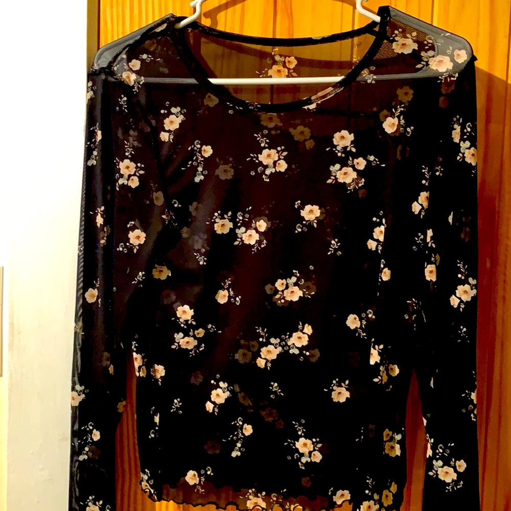 Sheer mesh floral print top